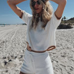 Fore Size M Sepia Trim Pointelle Knit Matching Set Cream Beach Neutral Lounge Brown Size M Photo 0