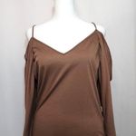 H&M Clothes Neutral Brown Off Shoulder Draped Sleeve Spaghetti Strap Blouse Top Photo 4