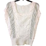 Free People Vintage Mixed lace Sheer Smocked Top Light Blue XS Photo 0