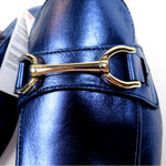 ZARA Electric Blue Silver Metal Embellished Leather Mule Loafers Slides Shoes Photo 3