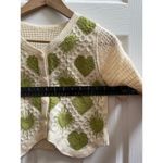 Crochet Knit Button Closure Short Sleeve Sweeter Top Size Small Boho Green Photo 7