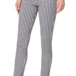 J.McLaughlin Blue White Gingham Stretch Leggings Womens 12 Tummy Control Pants Photo 0