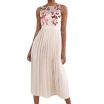 Little Mistress  Cream Red Pink Embroidered Flowers Accordion Pleat Midi Dress 6 Photo 1