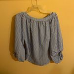 Smythe Balloon Sleeve Blouse in Blue Shirting Stripe Size M Photo 3