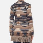 Lucky Brand  Tan Navy Fringe Hem Boho Aztec Open Front Cardigan Size Medium Photo 1