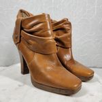 Facade Zena Ankle Boots Womens 10 Brown Leather Gathered Snap Platform Heeled Tan Photo 1