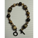 Boho Style Beaded Bracelet Round Stone Bronze Toggle Clasp‎ Jewelry Brown Photo 1