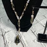 Teardrop Grey Charcoal Black Iridescent Silver Beaded Necklace and Earring Set Photo 3