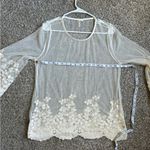Ultra Pink  OffWhite Cream Sheer Flowy Boho Bohemian Lace Blouse Summer Large Photo 4