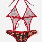 SheIn Romwe Bear Print Black Red Cut Out Tie Teddy Bodysuit Large Photo 1