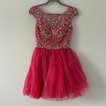 Sherri Hill Bright Pink Beaded Sequin Tulle Mini Skirt Pageant Prom Dress 2 Photo 1