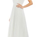 Mac Duggal NEW Ieena For Pleated Halter Neck Flowy Gown In White Photo 0
