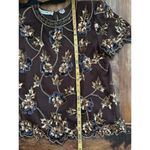 Scala  Women's Black Floral 100% Silk Beaded Blouse Top Size Large Photo 5