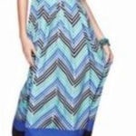 Ann Taylor Chevron Patterned Maxi Dress - Blue and Black Sleeveless Photo 0
