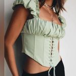 Princess Polly Harry Corset Off Shoulder Lace Up Top Green “Light Sage” US 4 Photo 0