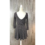 Free People Maverick Women's Small Gray Fit and Flare Wrap Striped Knit Dress Photo 4