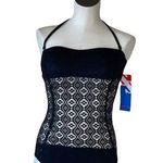 NWT SUN & SEA CROCHET LACE HALTER NECK ONE PIECE SWIMSUITS/ BODYSUIT Black Size 12 Photo 0
