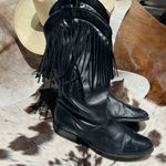 Vintage Black Real Leather Fringe Cowboy Boots Festival Rave Burning Man A21 Size 7 Photo 5