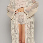 POL  Womens Boho Crochet Sequin Embellished Duster Cardigan Beach Cover Up Size L Photo 0