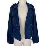 Lucky Brand linen utility jacket, women's blue size medium, zip front Photo 8