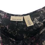 DKNY Jeans Floral Print V Neck Cap Sleeve Midi Dress Plus Size 26W Ruffle Pocket Black Photo 2