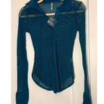 Free People  Siggi Button Down Mesh Cotton Shirt Teal Blue Green Photo 4