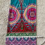 Pleated Blue and Pink Medallion Print Maxi Wide Leg Pants for Resort Wear Size L Photo 6