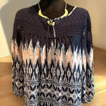 Jolt  M‎ Boho Peasant Aztec 3/4 Sleeve Lace Insert Top Blouse  Navy Blue Pink Photo 0