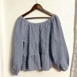 Old Navy Womens Shirt Blouse Blue White Gingham Plaid Seersucker Size Medium Photo 2