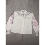 Anthropologie veroalfie embroidered ruggle smocked blouse white Puff Sleeve  2 Photo 3
