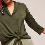 Anthropologie SATURDAY SUNDAY OLIVE GREEN BUTTON DOWN BLOUSE TOP TIE FRONT SZ L Photo 0