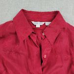 Vintage Royal Silk Womens Shirt 8 Red Button Down Embroidered Floral Photo 4