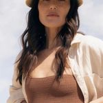 Sea and grass straw and ribbon visor Tan Photo 2