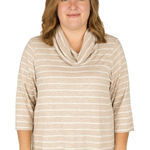 Croft & Barrow NWOT  Beige Striped Cowl Neck 3/4 Sleeve Women’s Top XL Photo 0