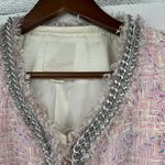 McGinn light pink tweed woven blazer jacket silver chain detail fringe size 6 Photo 11