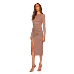 Susana Monaco NEW Ruched Long Sleeve Midi Dress Coco Brown Size Small $198 Photo 4