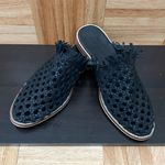 Free People “Mirage” Woven Flat Black Leather Woven Flat Slip on Sandals Size 39 Photo 4