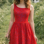 Scarlett  Red and Blue Lace Overlay Fit & Flare Dress Photo 0