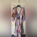 Hutch Anthropologie  Bloom Wrap Midi Dress Size Large Open Lace Up Back colorful Photo 5