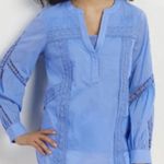 Soft Surroundings Trianon Blouse Women 2X Crochet Lace Dusty Blue Boho Hippie Photo 0