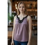 The Limited  Beaded V Neck Satin Tank Top Mauve Purple Women's Size M Trendy # Photo 1