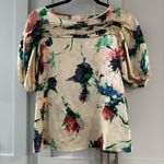 Parker  Short Sleeved Silk Blouse Cream with Floral Pattern Balloon‎ Sleeves XS Photo 0