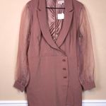 NWT QUII Women’s Faux Wrap Mauve Pink Knit Sheer Long Sleeve Suit Romper Size XL Photo 0