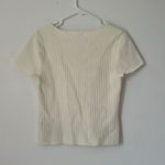 MARLED Ribbed Square Neck Short Sleeve Sweater Top Cream Size Large White Photo 3