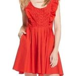 Free People Half Moon Ruffle Mini Dress Fit Flare Red Orange Small Valentines Photo 0