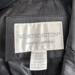 Worthington  Women's PM Black Leather Jacket Genuine Lambskin Racer Stripe Detail Photo 9