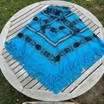 Native American Shaman Vibes Style Pachco Shawl Shrug Geometric Fish‎ One Size Blue Size undefined Photo 0