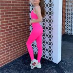 Zyia Active Hot Pink Leopard Light N Tight Hi-Rise Leggings & Sports Bra Set Photo 1