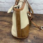 Brighton VTG Handbag Cream Pebbled Leather Brown Croc Trim Dbl Shoulder Straps Photo 4