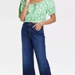 Universal Threads Universal Thread Puff Sleeve Peasant Top Bright Green Floral Size M Photo 7